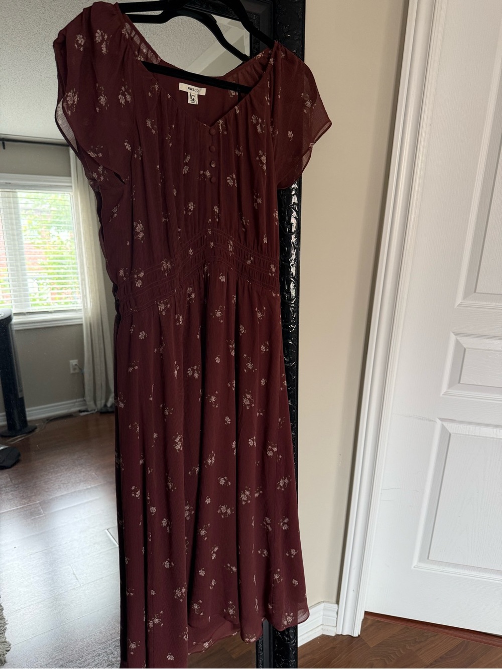 RW&CO. Burgundy Maxi Dress with Delicate Floral Print